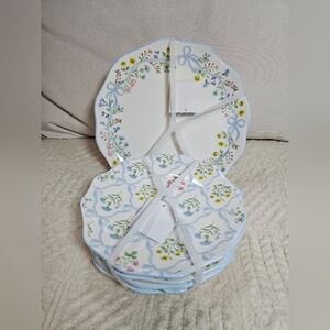 8pc Floral and Bow Blue Plates. 4 Dinner And 4 Salad Plates Viral Sold Out Ceram